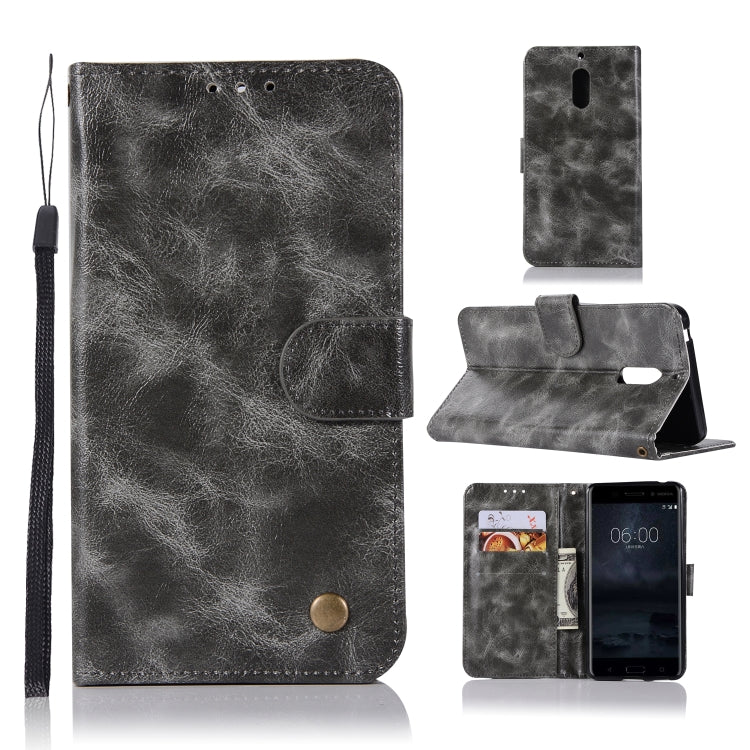 For Nokia 6 Retro Copper Buckle Crazy Horse Horizontal Flip PU Leather Case with Holder & Card Slots & Wallet & Lanyard