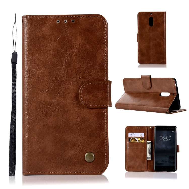 For Nokia 6 Retro Copper Buckle Crazy Horse Horizontal Flip PU Leather Case with Holder & Card Slots & Wallet & Lanyard