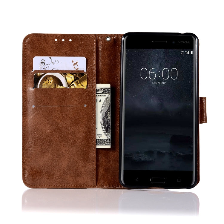 For Nokia 6 Retro Copper Buckle Crazy Horse Horizontal Flip PU Leather Case with Holder & Card Slots & Wallet & Lanyard