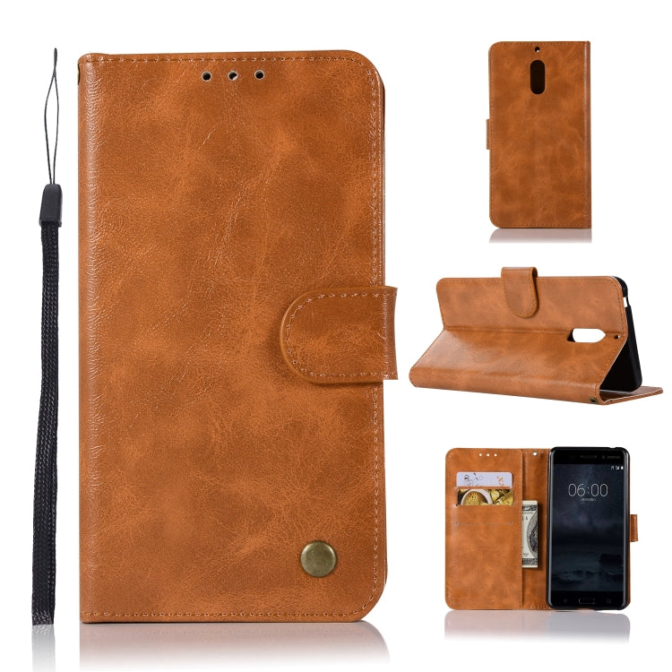 For Nokia 6 Retro Copper Buckle Crazy Horse Horizontal Flip PU Leather Case with Holder & Card Slots & Wallet & Lanyard