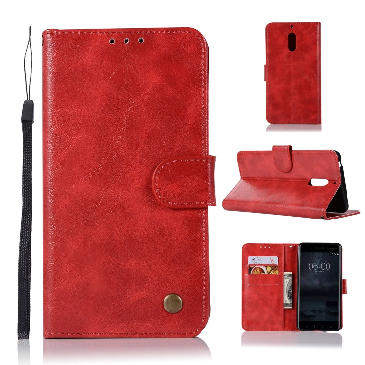 For Nokia 6 Retro Copper Buckle Crazy Horse Horizontal Flip PU Leather Case with Holder & Card Slots & Wallet & Lanyard
