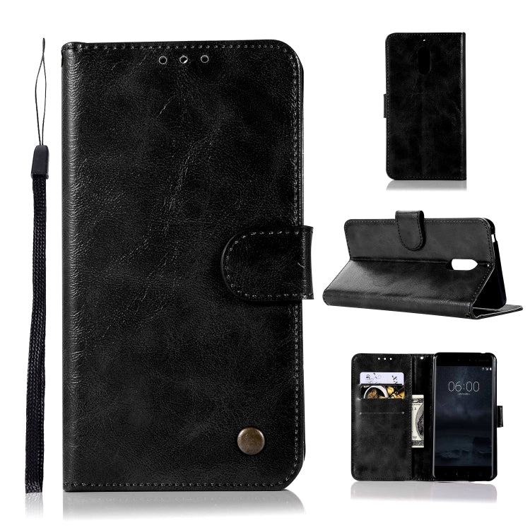 For Nokia 6 Retro Copper Buckle Crazy Horse Horizontal Flip PU Leather Case with Holder & Card Slots & Wallet & Lanyard