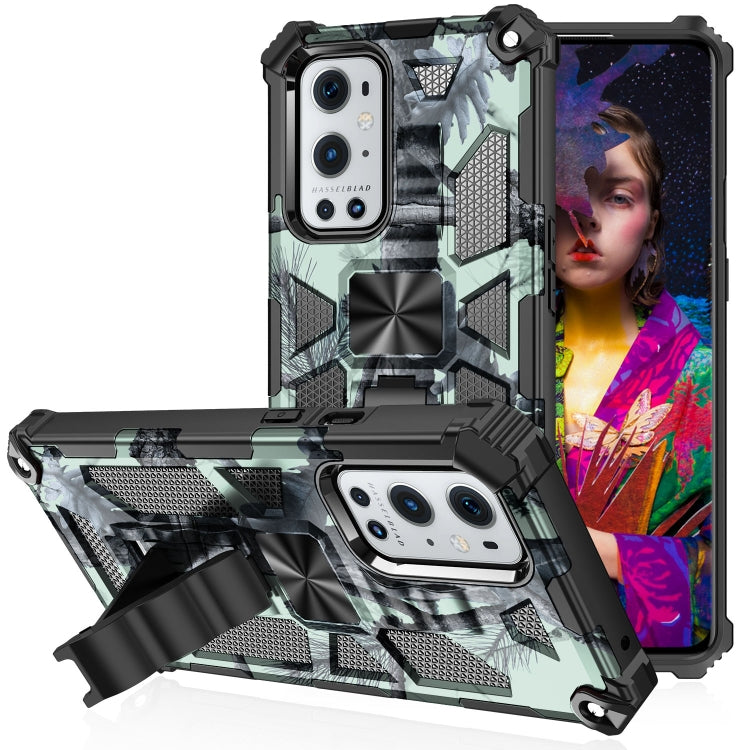 For OnePlus 9 Camouflage Armor Shockproof TPU + PC Magnetic Protective Case with Holder