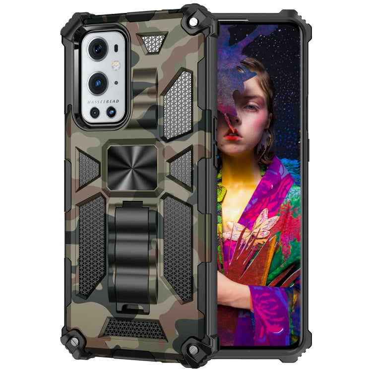 For OnePlus 9 Camouflage Armor Shockproof TPU + PC Magnetic Protective Case with Holder