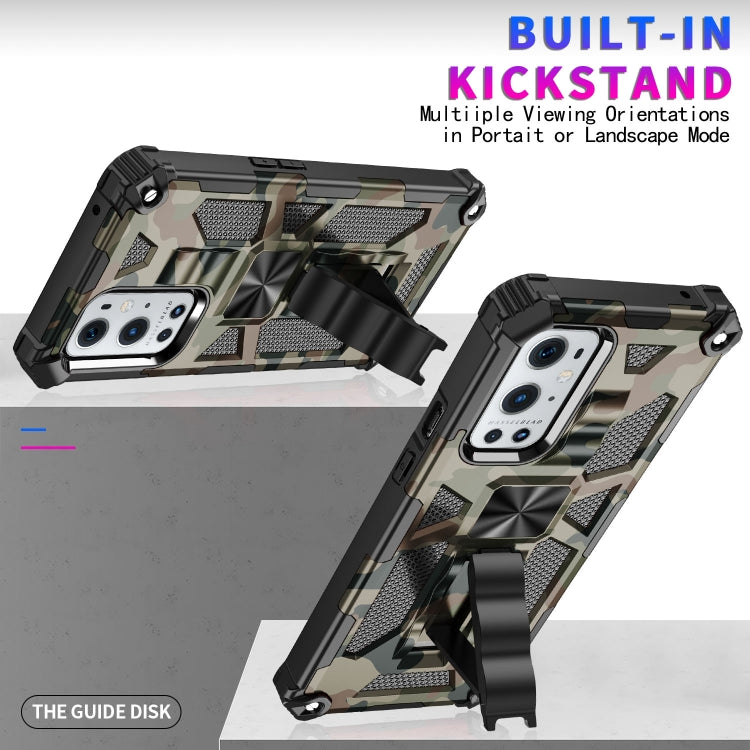For OnePlus 9 Camouflage Armor Shockproof TPU + PC Magnetic Protective Case with Holder