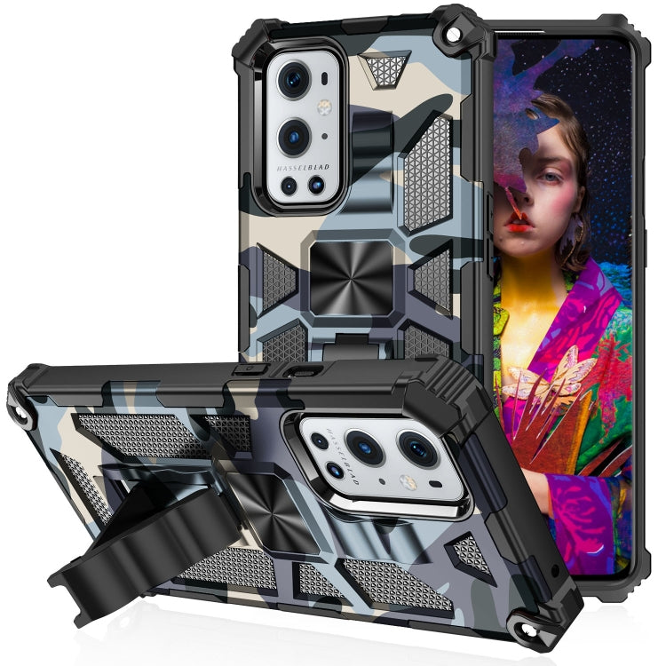 For OnePlus 9 Camouflage Armor Shockproof TPU + PC Magnetic Protective Case with Holder