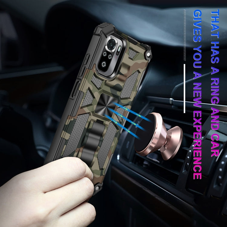 For Xiaomi Redmi Note 10 Camouflage Armor Shockproof TPU + PC Magnetic Protective Case with Holder