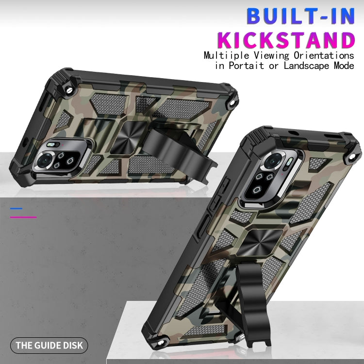 For Xiaomi Redmi Note 10 Camouflage Armor Shockproof TPU + PC Magnetic Protective Case with Holder