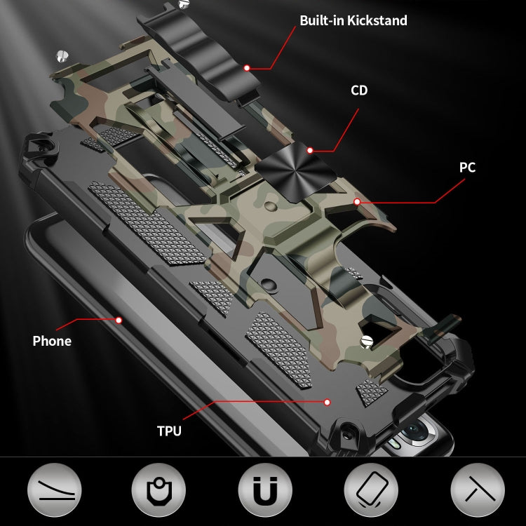For Xiaomi Redmi Note 10 Camouflage Armor Shockproof TPU + PC Magnetic Protective Case with Holder