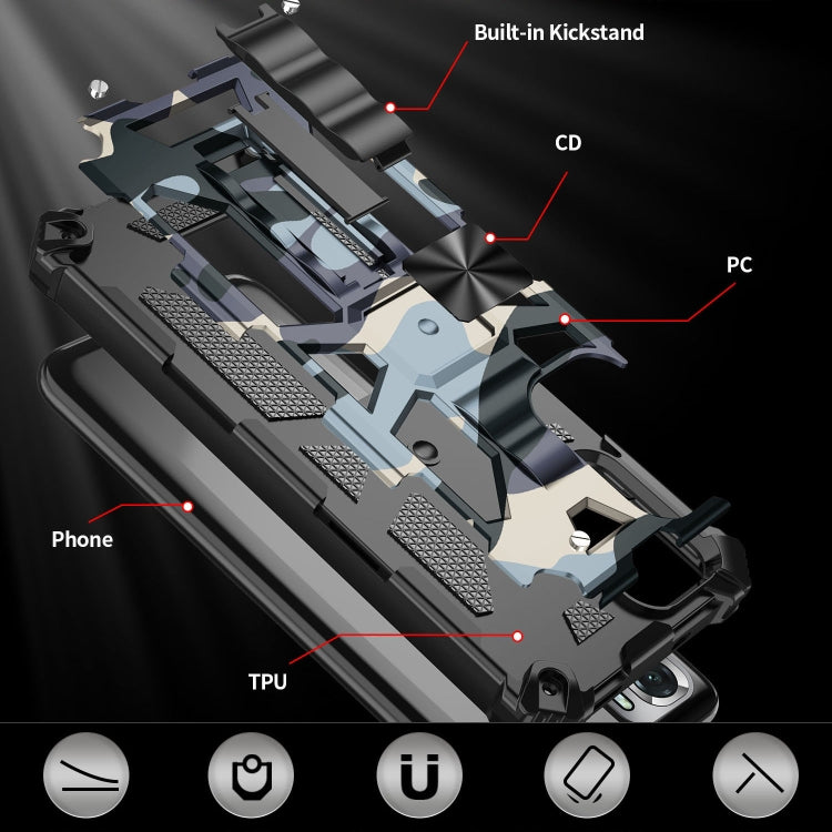 For Xiaomi Redmi Note 10 Camouflage Armor Shockproof TPU + PC Magnetic Protective Case with Holder