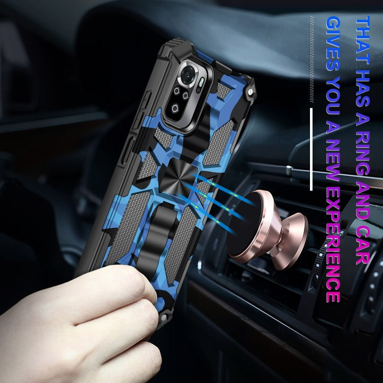 For Xiaomi Redmi Note 10 Camouflage Armor Shockproof TPU + PC Magnetic Protective Case with Holder