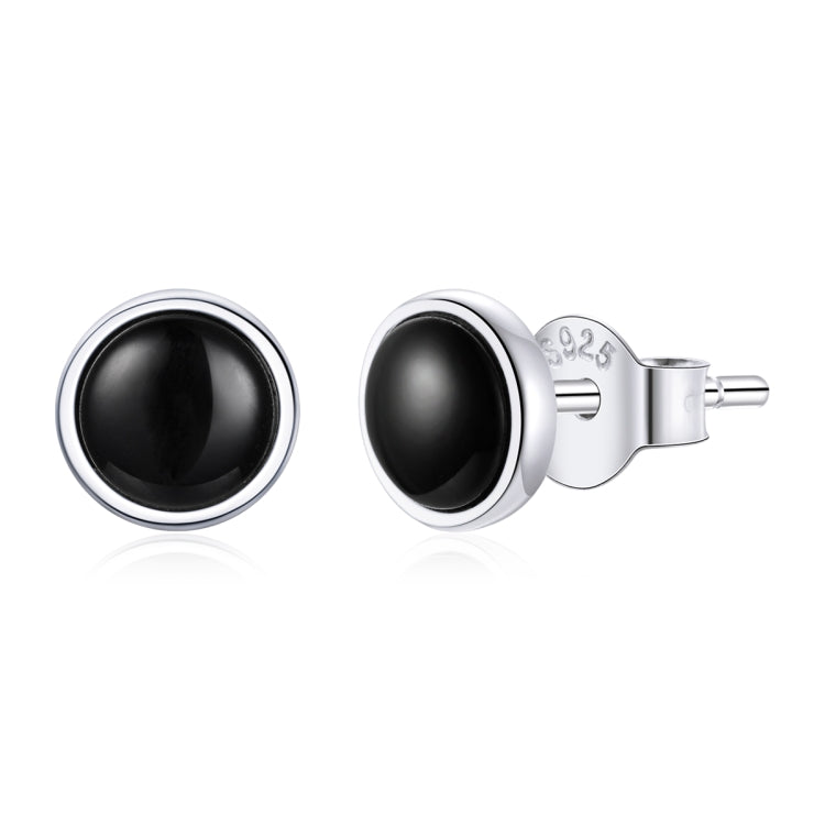 S925 Sterling Silver Simple Round Black Zircon Ear Studs Women Earrings