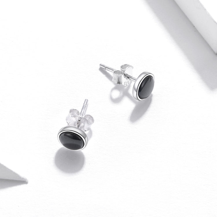 S925 Sterling Silver Simple Round Black Zircon Ear Studs Women Earrings