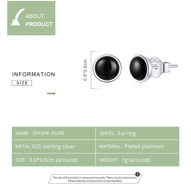 S925 Sterling Silver Simple Round Black Zircon Ear Studs Women Earrings