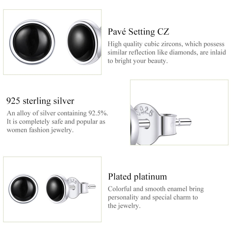 S925 Sterling Silver Simple Round Black Zircon Ear Studs Women Earrings