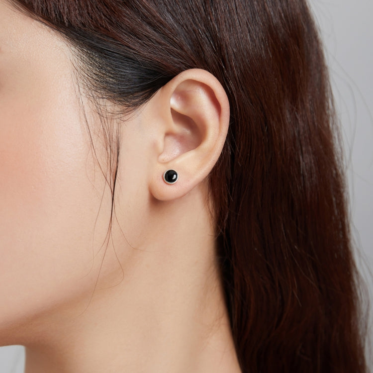 S925 Sterling Silver Simple Round Black Zircon Ear Studs Women Earrings