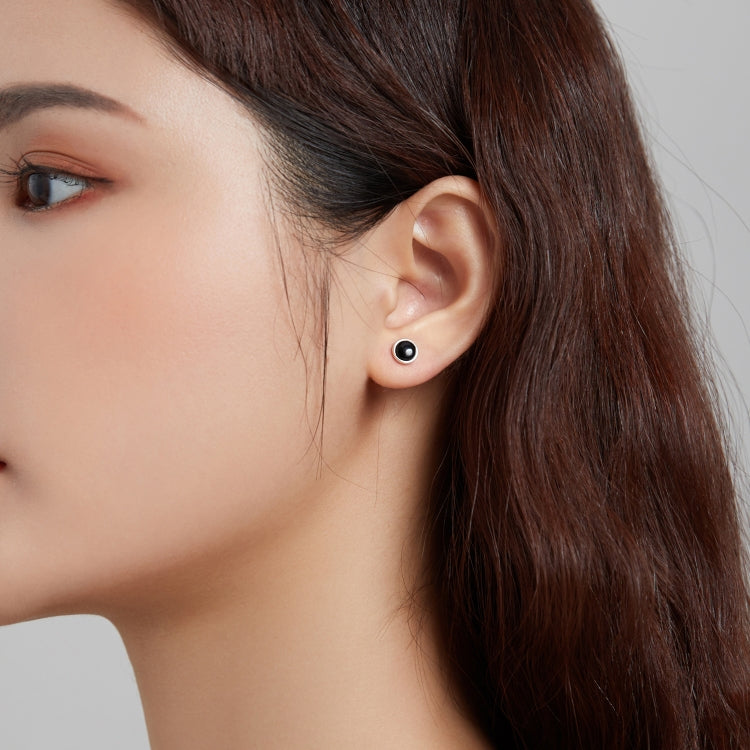 S925 Sterling Silver Simple Round Black Zircon Ear Studs Women Earrings