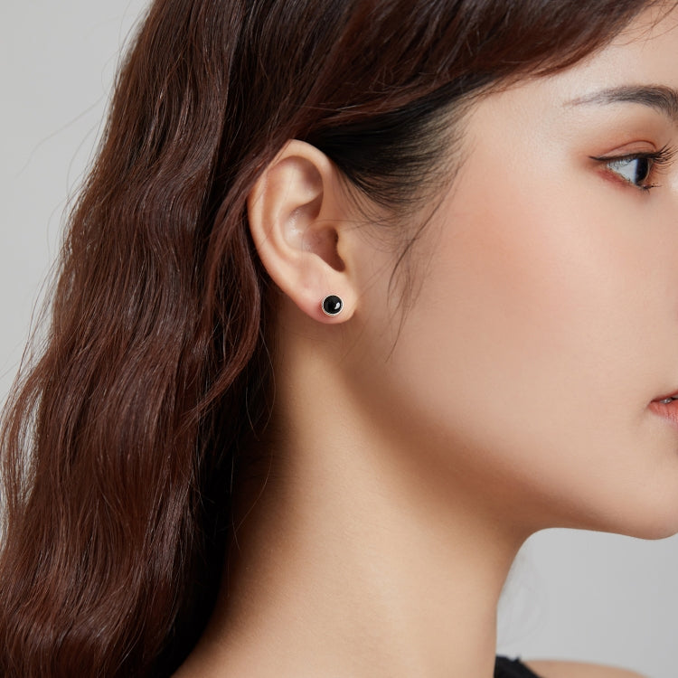 S925 Sterling Silver Simple Round Black Zircon Ear Studs Women Earrings