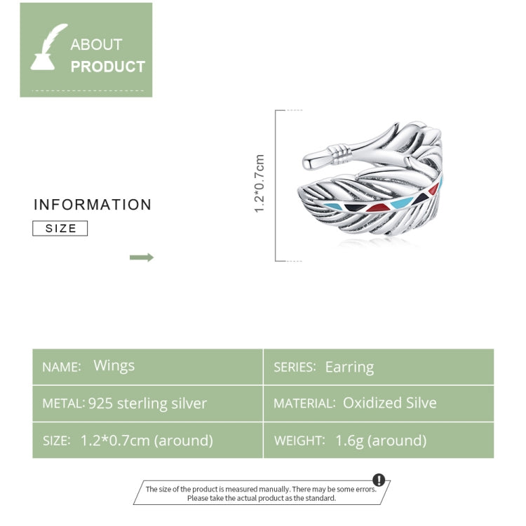 S925 Sterling Silver Wing Ear Clip Women Earrings