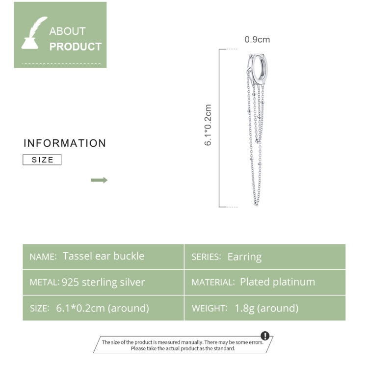 S925 Sterling Silver Long Tassel Ear Buckle Women Earrings