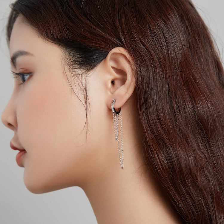 S925 Sterling Silver Long Tassel Ear Buckle Women Earrings