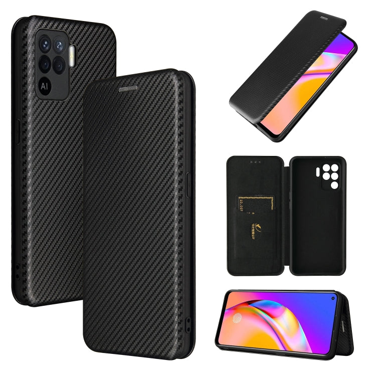 For OPPO A94 4G / F19 Pro / Reno5 F Carbon Fiber Texture Horizontal Flip TPU + PC + PU Leather Case with Card Slot