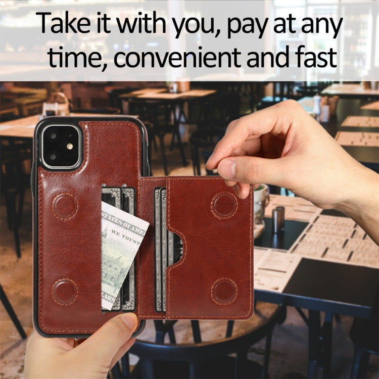 For iPhone 11 Shockproof PU + TPU Protective Case with Card Slots & Holder
