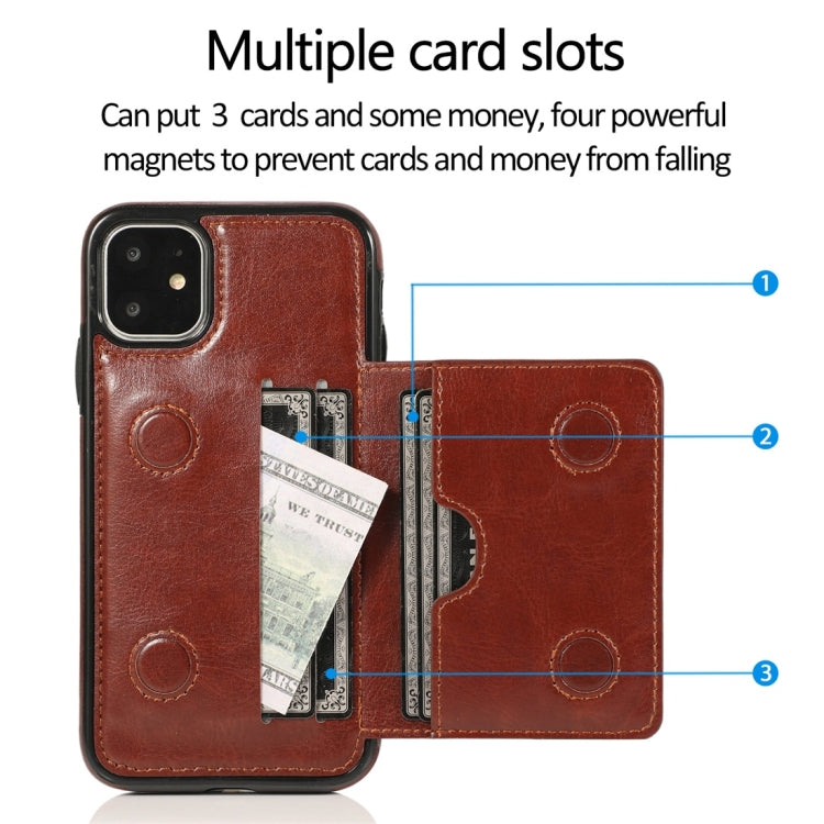 For iPhone 11 Shockproof PU + TPU Protective Case with Card Slots & Holder