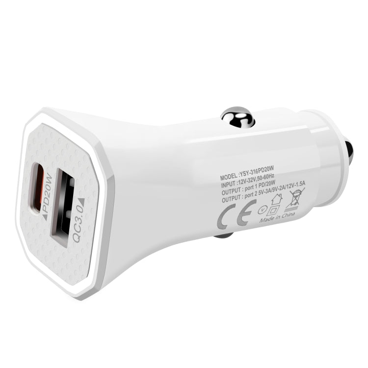 YSY-316PD20W QC3.0 USB + PD 20W USB-C / Type-C Polygon Dual Ports Fast Charging Car Charger