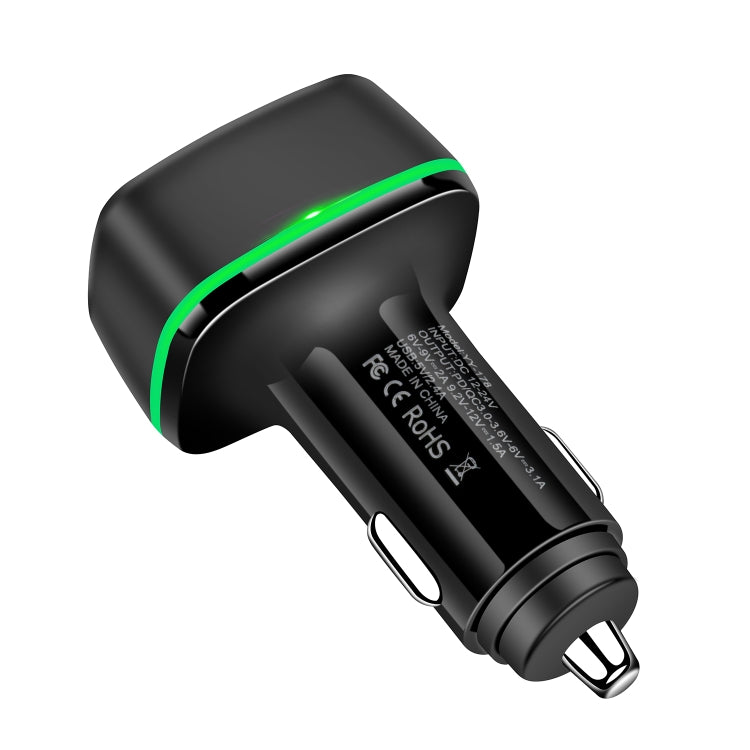 YY-178 Dual USB + PD 18W USB-C / Type-C Three-port Fast Charging Car Charger with Green Luminous Aperture