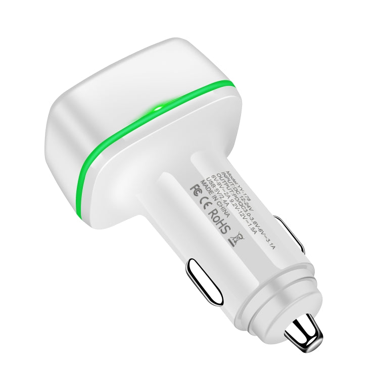 YY-178 Dual USB + PD 18W USB-C / Type-C Three-port Fast Charging Car Charger with Green Luminous Aperture