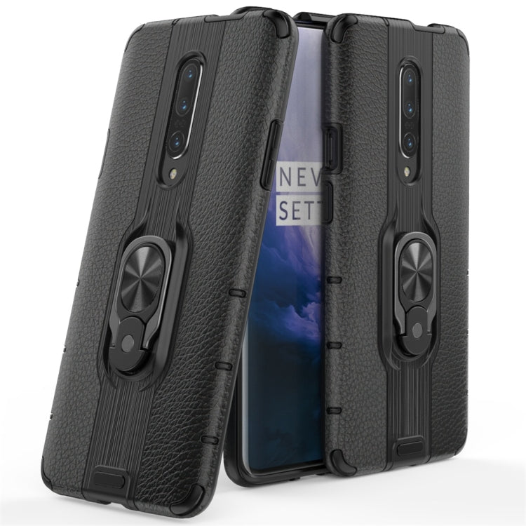 For OnePlus 7 Pro Litchi Texture PC + TPU Combination Case with Magnetic Ring Holder