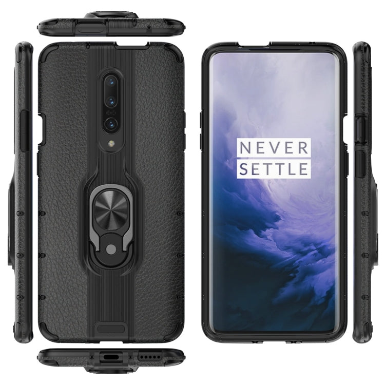 For OnePlus 7 Pro Litchi Texture PC + TPU Combination Case with Magnetic Ring Holder