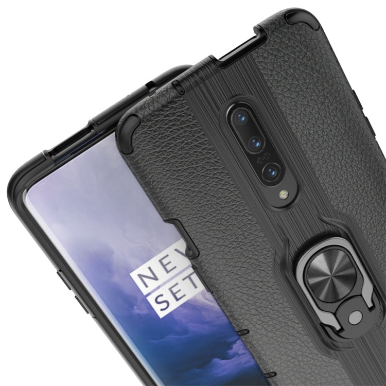 For OnePlus 7 Pro Litchi Texture PC + TPU Combination Case with Magnetic Ring Holder