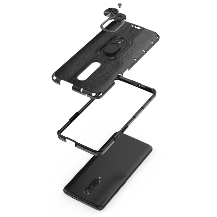 For OnePlus 7 Pro Litchi Texture PC + TPU Combination Case with Magnetic Ring Holder