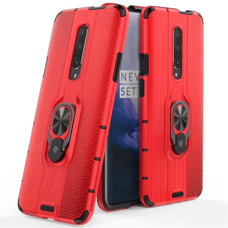 For OnePlus 7 Pro Litchi Texture PC + TPU Combination Case with Magnetic Ring Holder