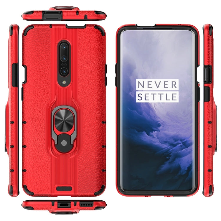 For OnePlus 7 Pro Litchi Texture PC + TPU Combination Case with Magnetic Ring Holder