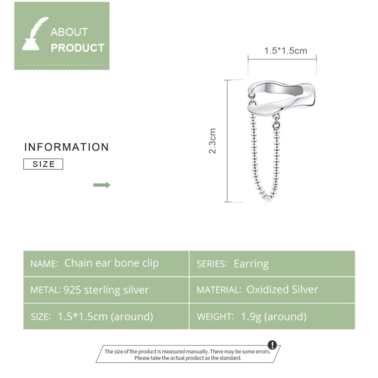 S925 Sterling Silver Chain Ear Bone Clip Women Earrings