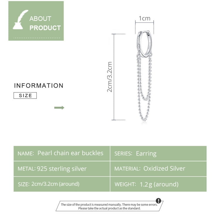 S925 Sterling Silver Tassel Long Bead Chain Ear Buckle Women Earrings