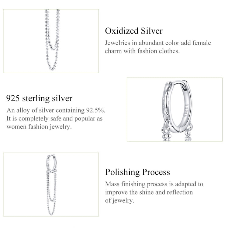 S925 Sterling Silver Tassel Long Bead Chain Ear Buckle Women Earrings