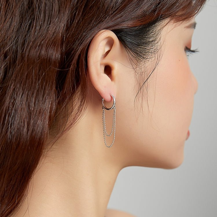 S925 Sterling Silver Tassel Long Bead Chain Ear Buckle Women Earrings