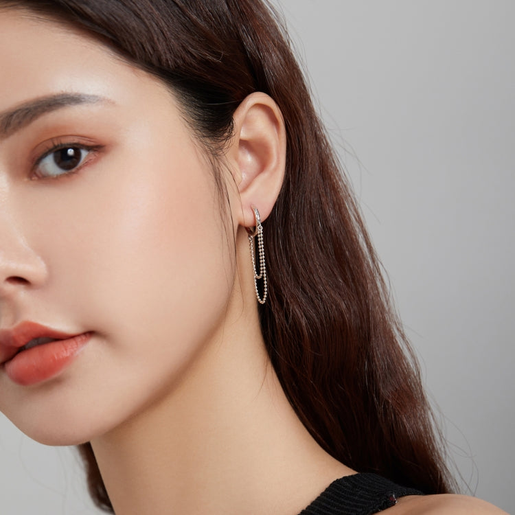 S925 Sterling Silver Tassel Long Bead Chain Ear Buckle Women Earrings