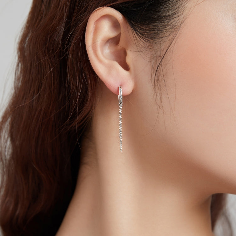 S925 Sterling Silver Tassel Long Bead Chain Ear Buckle Women Earrings