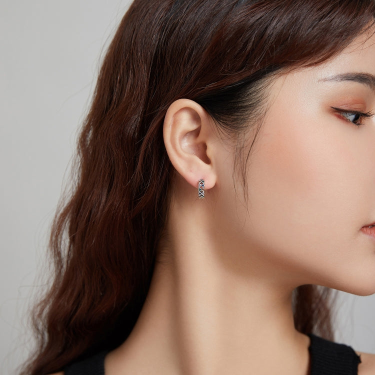 S925 Sterling Silver Simple Cube Hollow Women Earrings