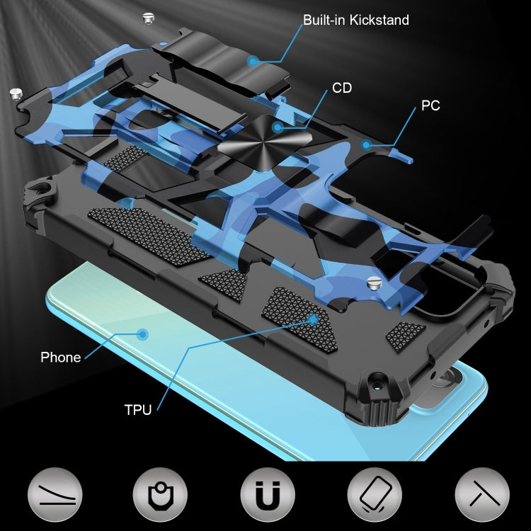 For Samsung Galaxy A52 4G / 5G Camouflage Armor Shockproof TPU + PC Magnetic Protective Case with Holder