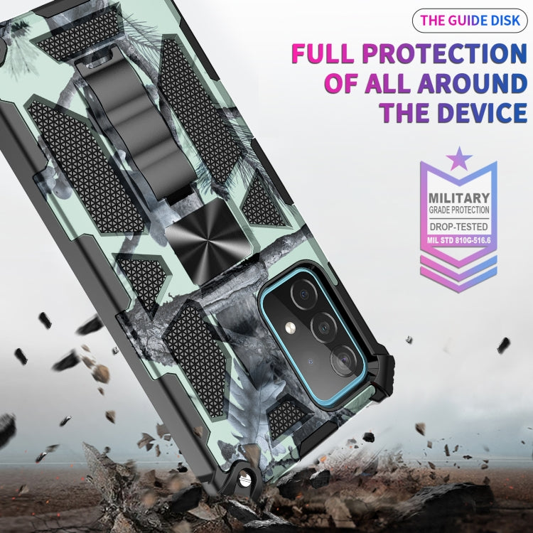 For Samsung Galaxy A72 4G / 5G Camouflage Armor Shockproof TPU + PC Magnetic Protective Case with Holder