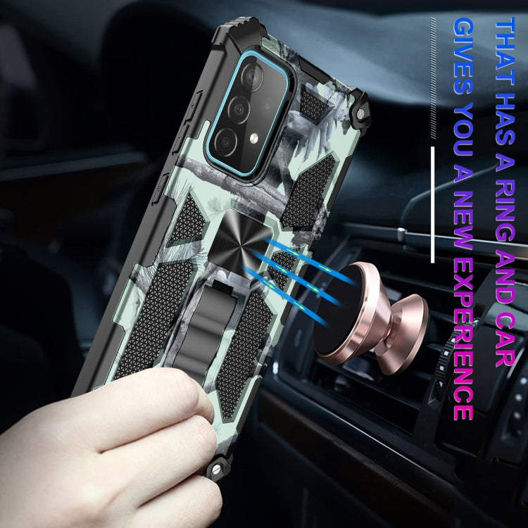 For Samsung Galaxy A72 4G / 5G Camouflage Armor Shockproof TPU + PC Magnetic Protective Case with Holder