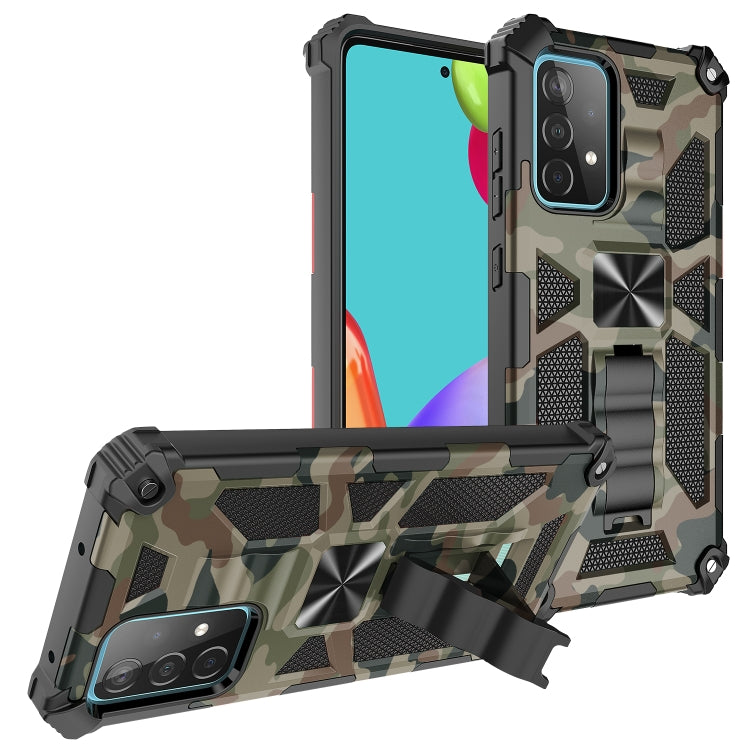 For Samsung Galaxy A72 4G / 5G Camouflage Armor Shockproof TPU + PC Magnetic Protective Case with Holder