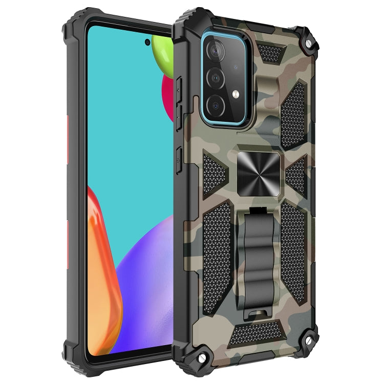 For Samsung Galaxy A72 4G / 5G Camouflage Armor Shockproof TPU + PC Magnetic Protective Case with Holder