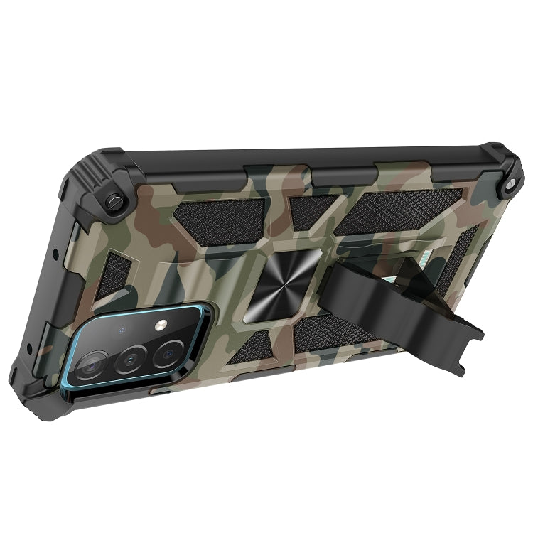 For Samsung Galaxy A72 4G / 5G Camouflage Armor Shockproof TPU + PC Magnetic Protective Case with Holder